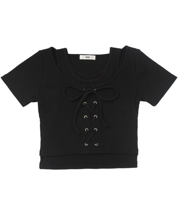 WEGO ヴィンテージライクレースアップT ブラック