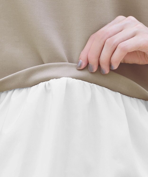 Tiaclasse 【洗える】シャツドッキングフレンチスリーブカットソー ベージュ