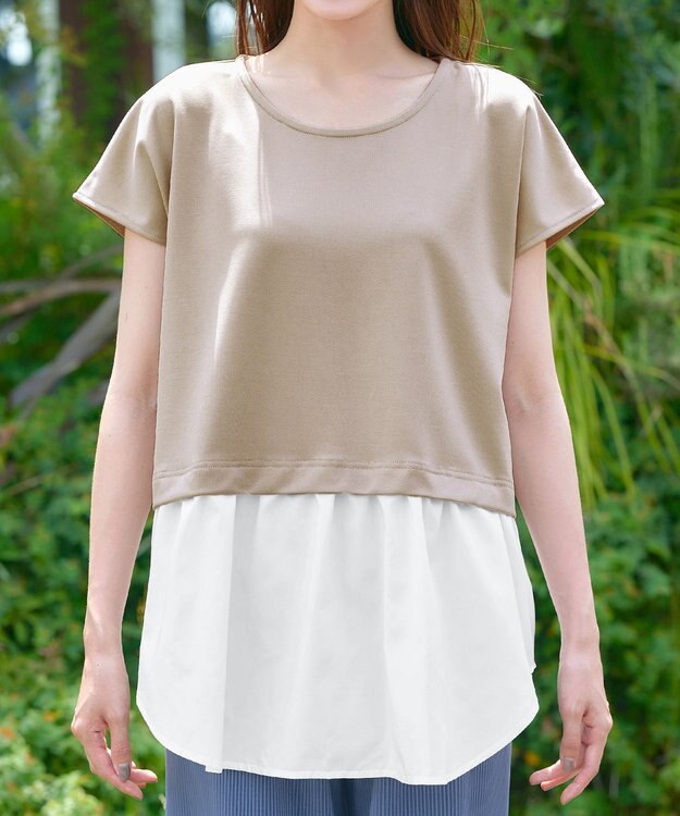 Tiaclasse 【洗える】シャツドッキングフレンチスリーブカットソー ベージュ