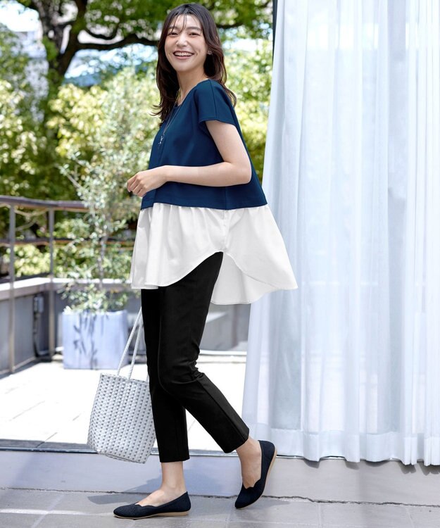 Tiaclasse 【洗える】シャツドッキングフレンチスリーブカットソー ターコイズ