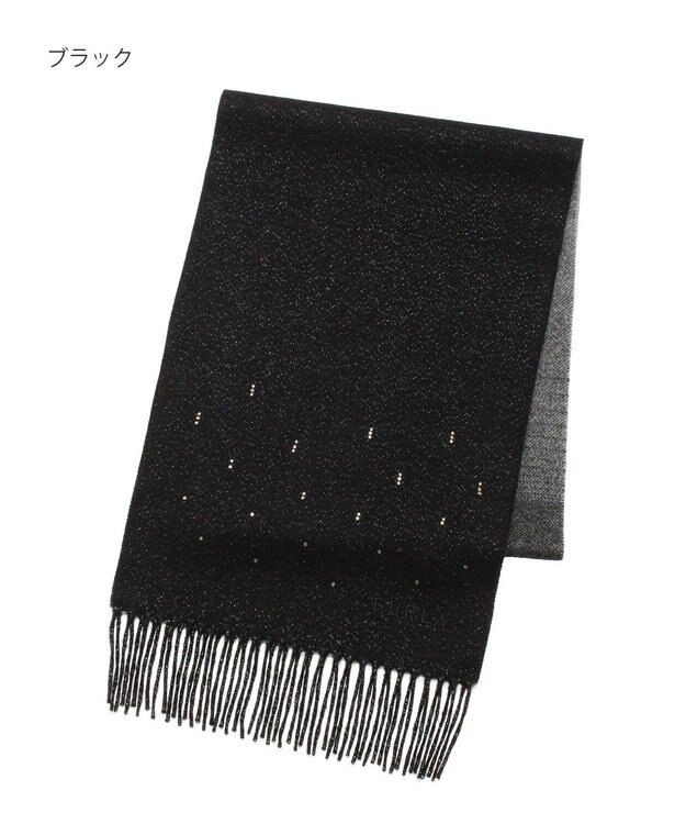 MOONBAT 【洗える】FURLA カシミヤ混ラメ入りラインストーンストールマフラー／幅30cm ブラック