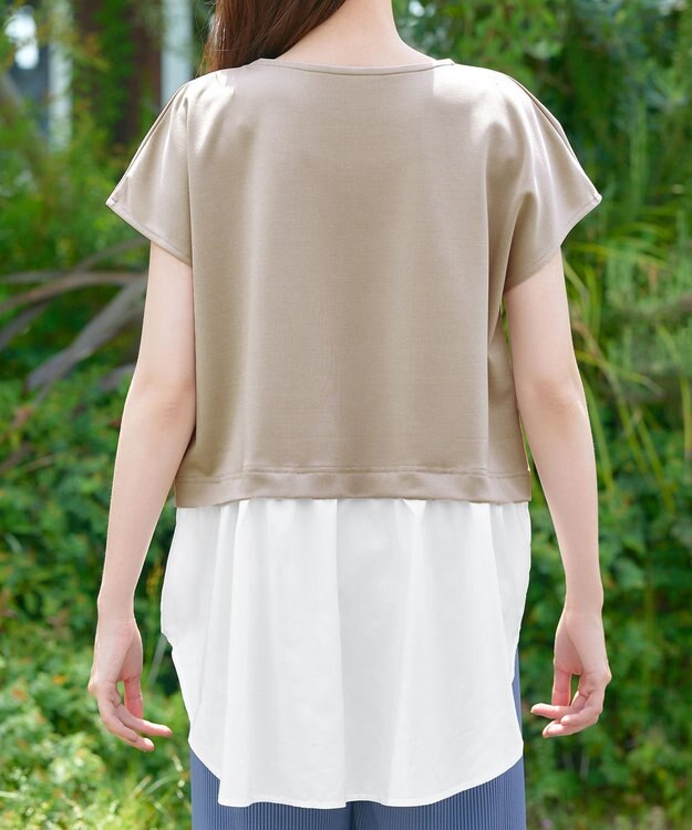 Tiaclasse 【洗える】シャツドッキングフレンチスリーブカットソー ベージュ