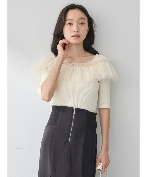 earth music&ecology デコルテチュールニットプルオーバー Ivory