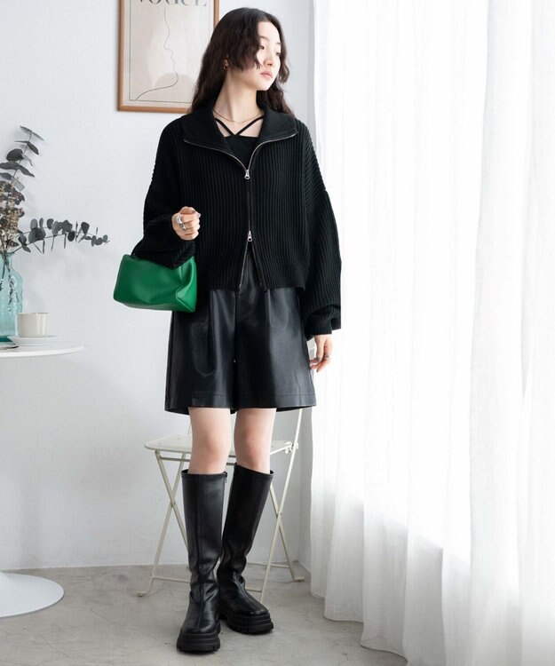 WEGO ダブルジップショートカーデ ブラック