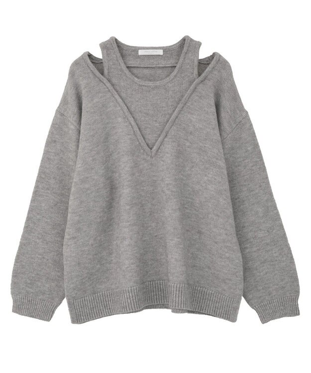 Green Parks フェイクレイヤードＶネックニットプルオーバー Gray Mixture