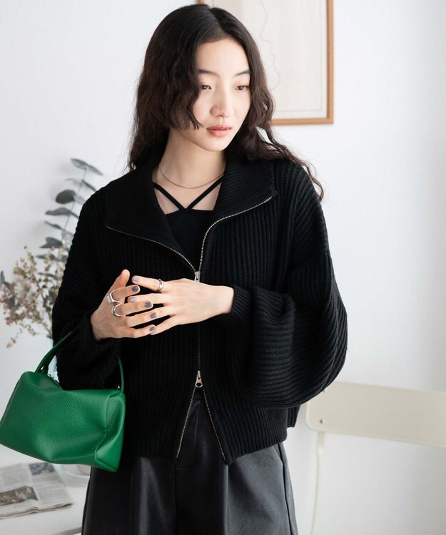 WEGO ダブルジップショートカーデ ブラック