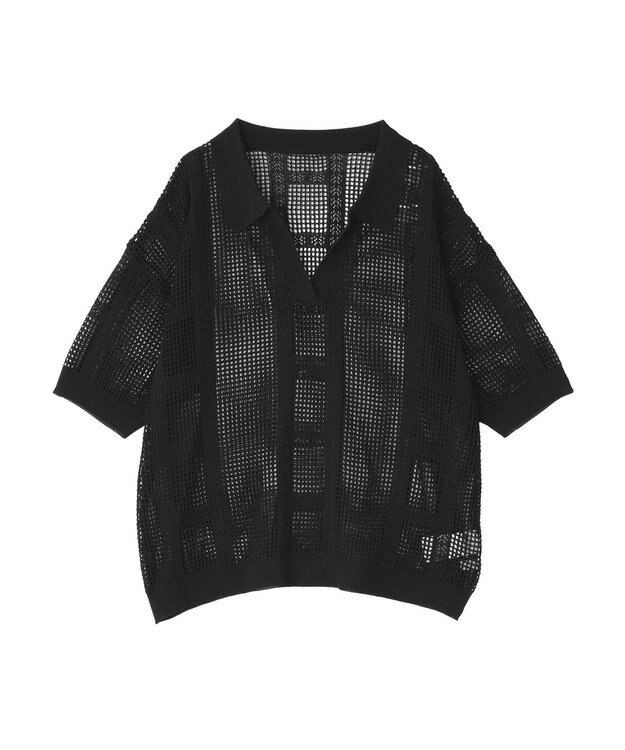 earth music&ecology レーシースキッパーポロニットプルオーバー Black