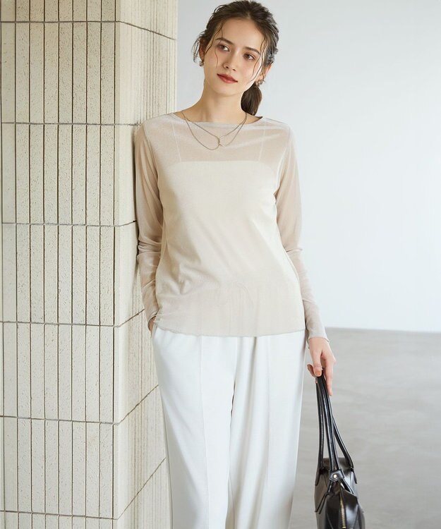 23区 S 【SLOW/一部店舗限定】ブラッシュドチュール メッシュベロア カットソー ベージュ系
