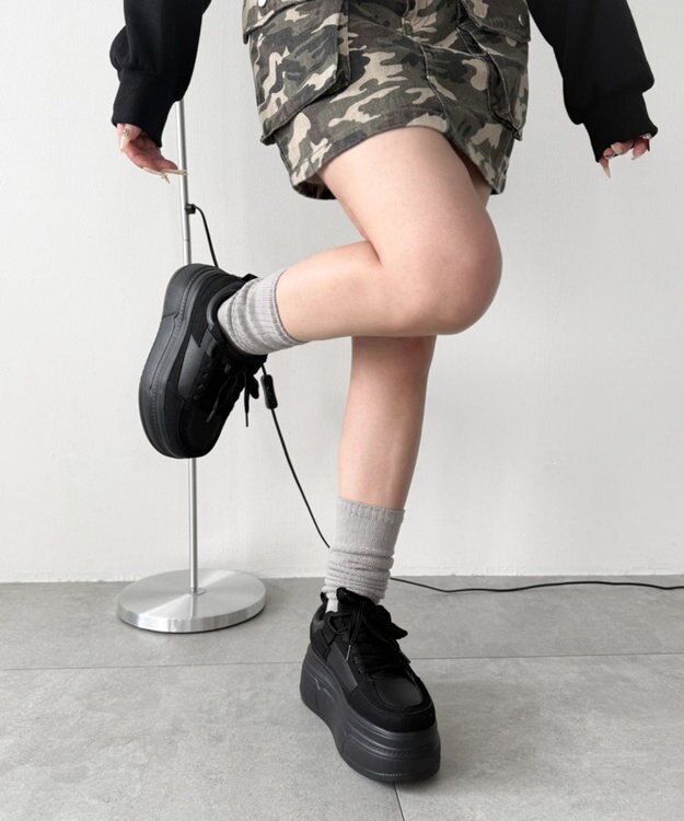 WEGO 厚底ワイドシューレーススニーカー ブラック