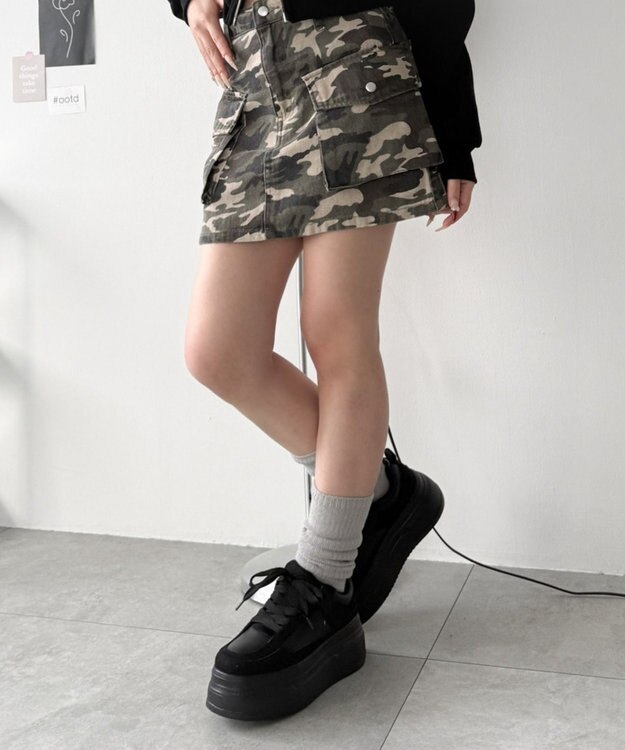 WEGO 厚底ワイドシューレーススニーカー ブラック