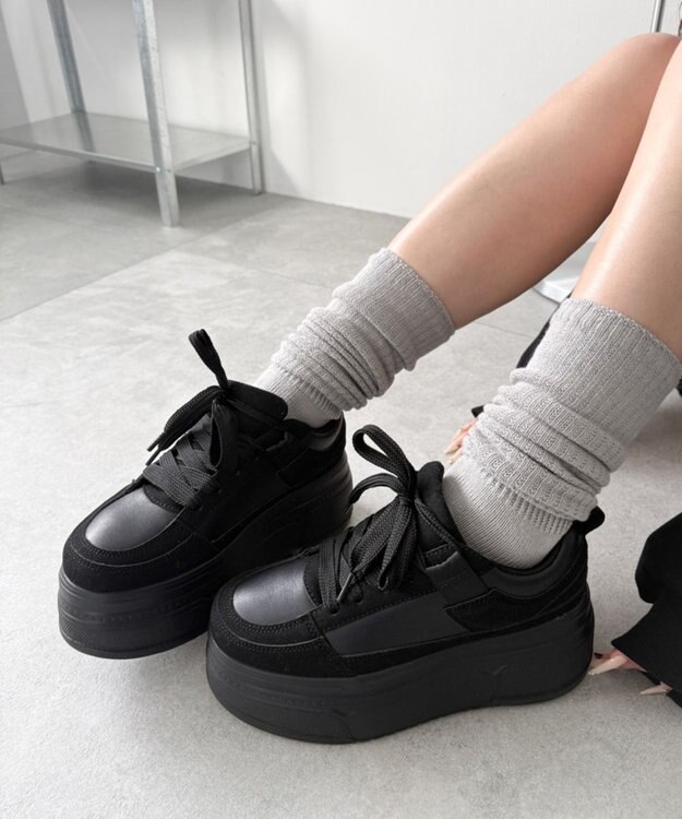 WEGO 厚底ワイドシューレーススニーカー ブラック