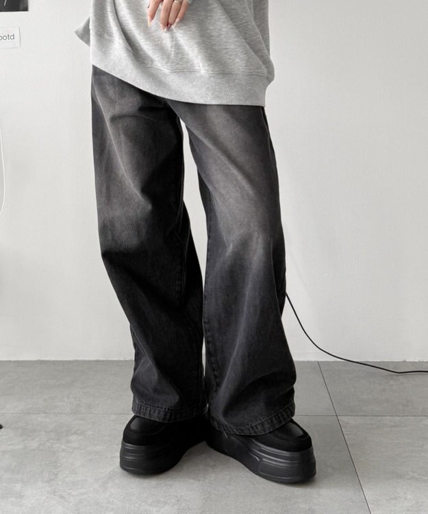 WEGO 厚底ワイドシューレーススニーカー ブラック