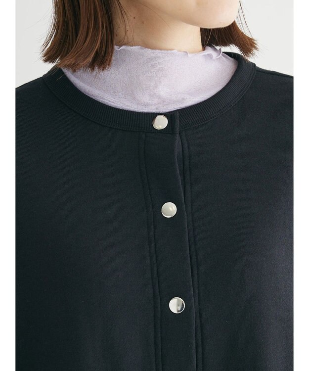 Green Parks 裏起毛ミディ丈ドットボタンカーディガン Black