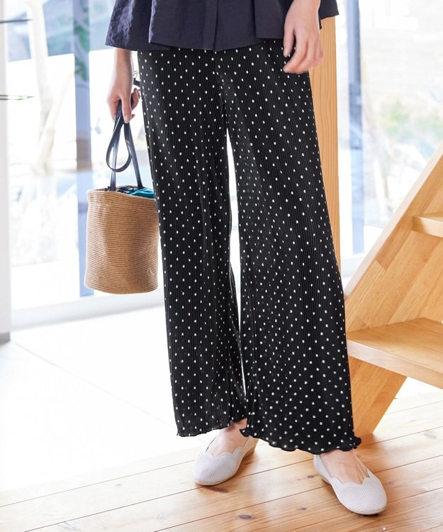 Tiaclasse 【新色追加・洗える】プリーツパンツ ブラックドット