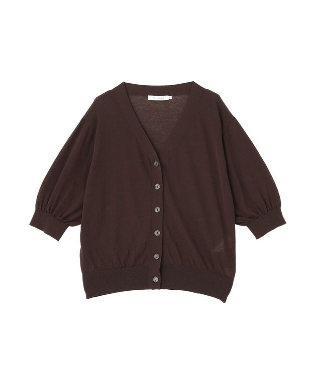 AMERICAN HOLIC 5分袖シアーVネックニットカーディガン Brown