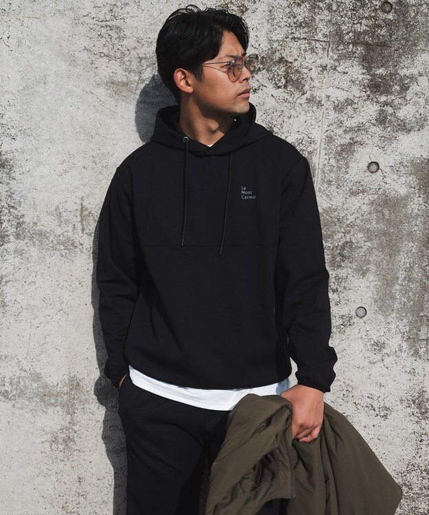 SHARE PARK MENS 【UVカット・吸水速乾・ストレッチ・軽量・アンチピリング 】ダンボールフードパーカー（L・XLサイズ） ブラック系