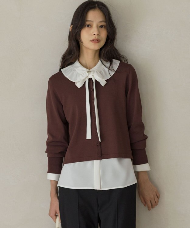 組曲 【WEB限定】ボウタイ付きフリルカラー ブラウス アイボリー系