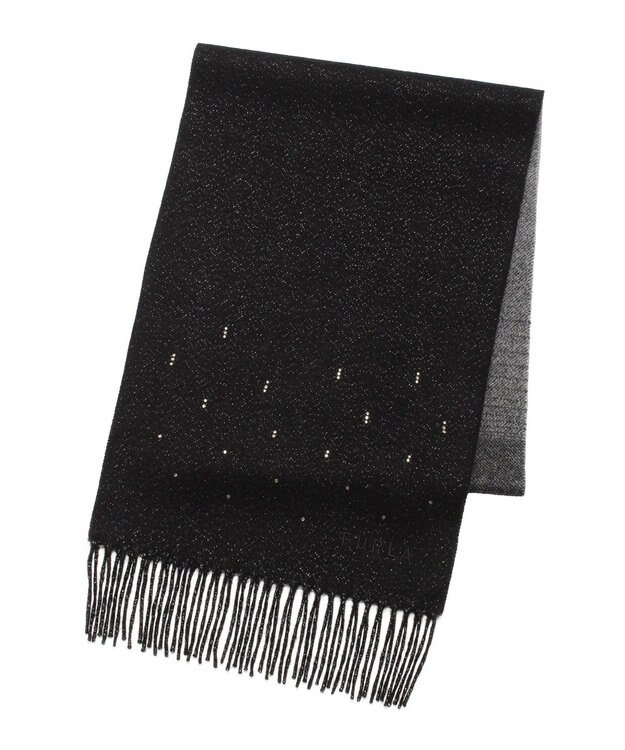 MOONBAT 【洗える】FURLA カシミヤ混ラメ入りラインストーンストールマフラー／幅30cm ブラック