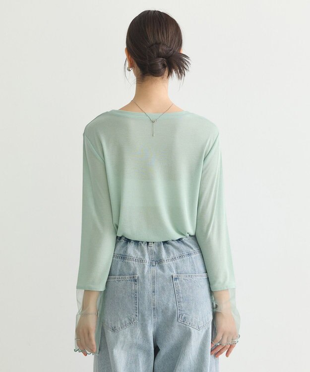 earth music&ecology シアースリーブプルオーバー Light Green