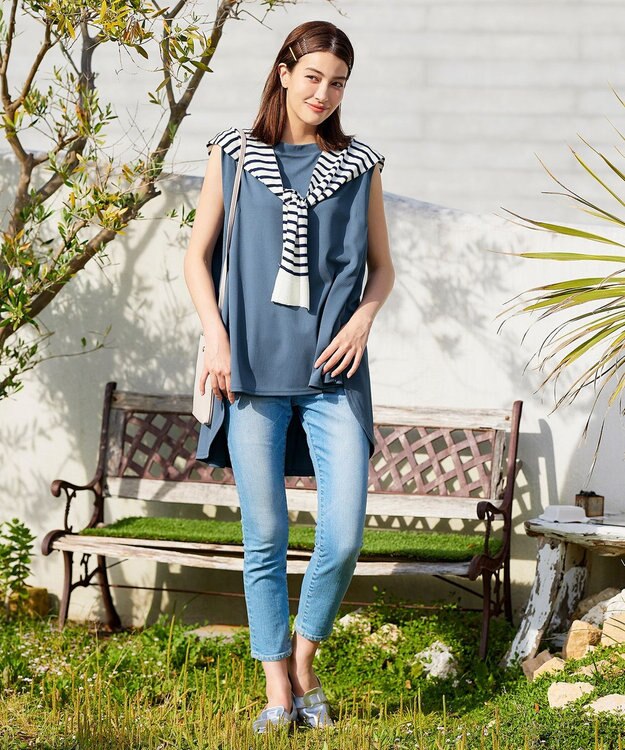 Tiaclasse 肩掛けボーダーフェイクカーデ オフホワイト