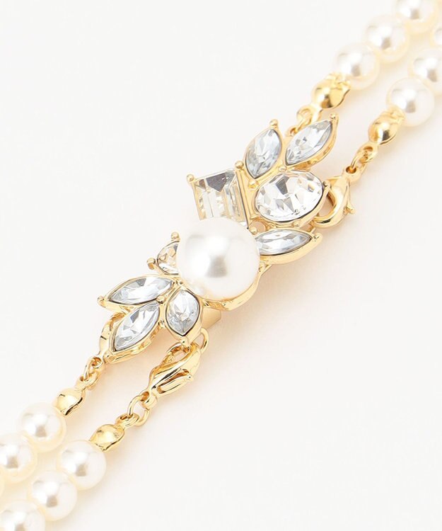 ANY 【ブローチ付】2連フェイクパール ネックレス ゴールド系