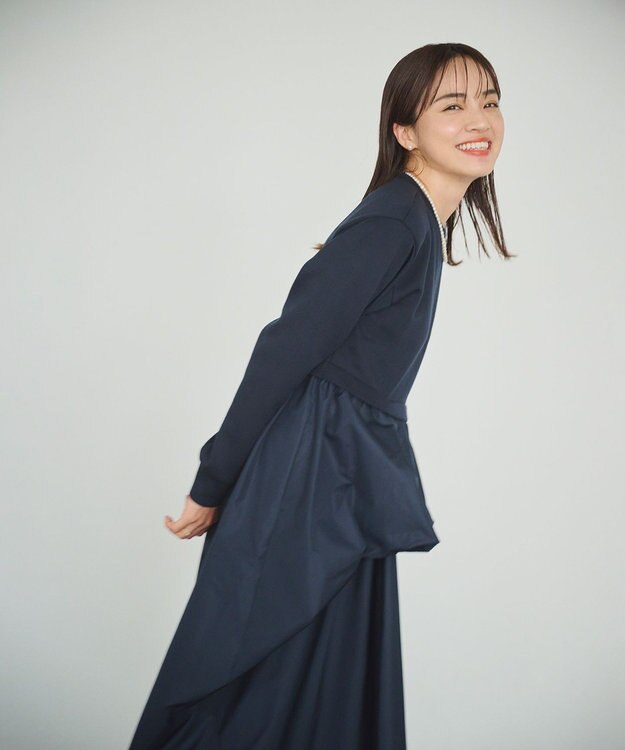 #Newans 【撥水/マシンウォッシャブル】クリオネシルエットコンビドレス ネイビー