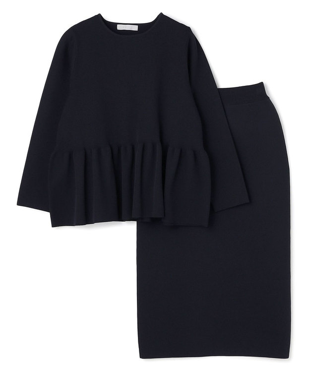 UNFILO BEAUTY FORM KNIT ペプラムセットアップ ネイビー