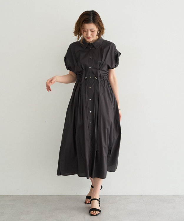 YECCA VECCA 【ORGABITS】タックシャツワンピース Charcoal Gray