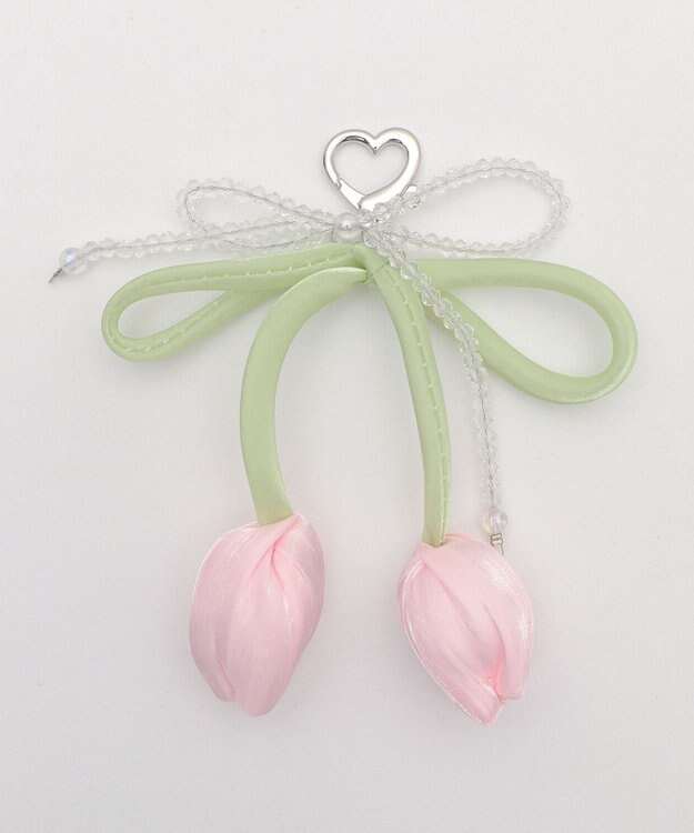 WEGO チューリップリボンビーズキーホルダー ピンク