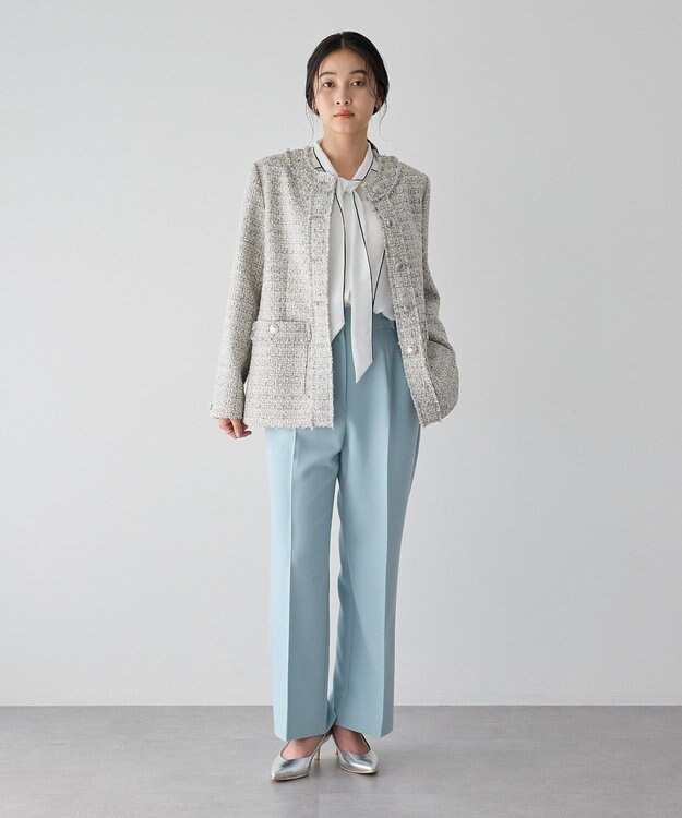 YECCA VECCA ノーカラーツイードジャケット Gray