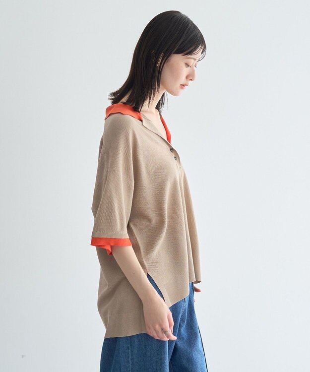 YECCA VECCA 配色ワイドポロニット Beige