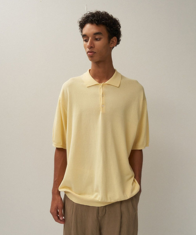 ATON COTTON WASHI KNIT | ハーフスリーブポロセーター - UNISEX YELLOW