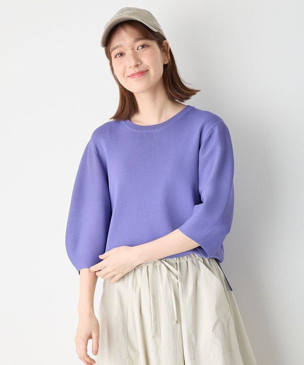 ANY パフスリーブニットプルオーバー ブルー