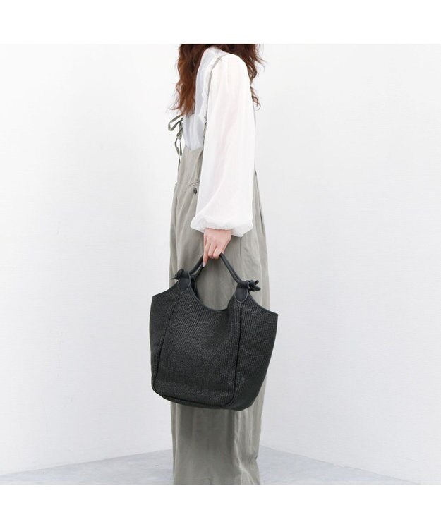 UNBILLION カシュカシュ cachecache / ポリプロピレンシート牛革付属トートバッグ ブラック