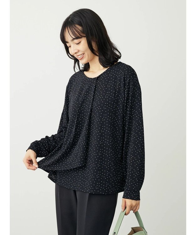 Green Parks ＢＰ　襟タック長袖ブラウソー Black