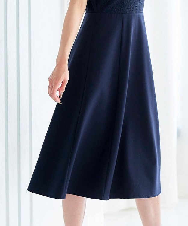 Tiaclasse 【洗える】フレアスリーブレースコンビワンピース ネイビー