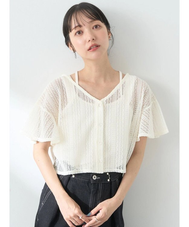 earth music&ecology ＳＥＴ２点レースカーディガン＋レイヤードインナー Ivory