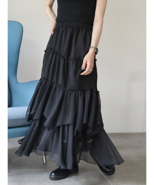 AMERICAN HOLIC 丈違いティアードフリルギャザースカート Black