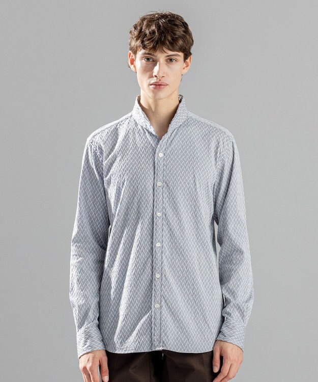 JOSEPH HOMME アロージャガードストレッチ　ウイングカラーシャツ ライトグレー系