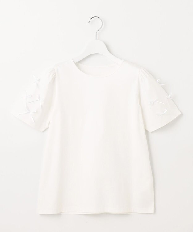 Feroux 【UVケア】ランダムリボンスリーブ Tシャツ ホワイト系