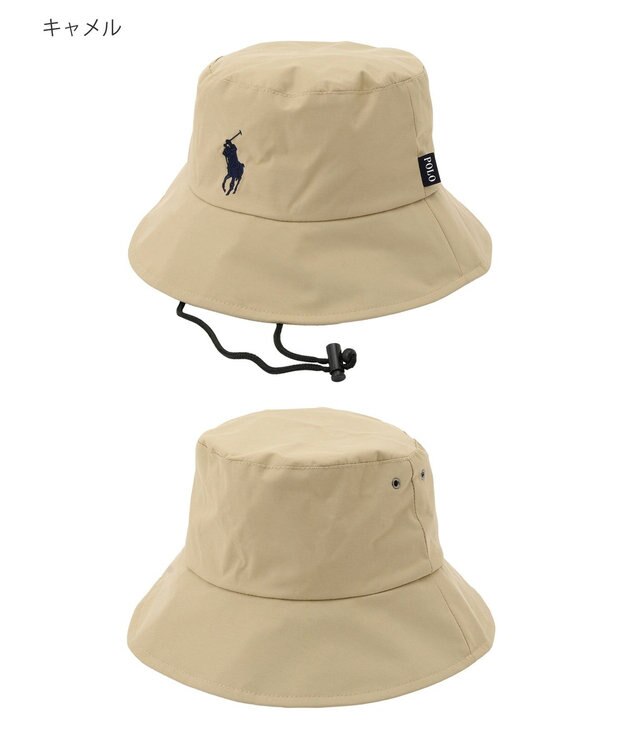 MOONBAT 【WEB限定/遮光/撥水】POLO RALPH LAUREN 晴雨兼用 バケットハット ／つば遮光生地 レインハット あご紐 キャメル