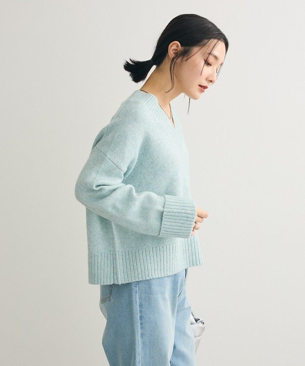 Green Parks ラメＶネックコンパクトニットプルオーバー Mint