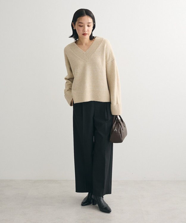 Green Parks ラメＶネックコンパクトニットプルオーバー Beige