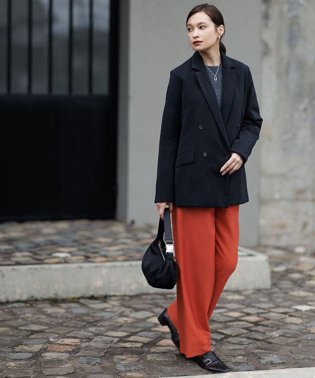 ICB 【洗える】ウールワッシャーツイル ワイドストレートパンツ オレンジ系