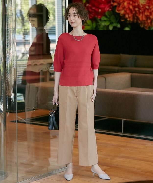 自由区 【XSサイズ～/洗える】ドライタッチホールガーメント ニット レッド系