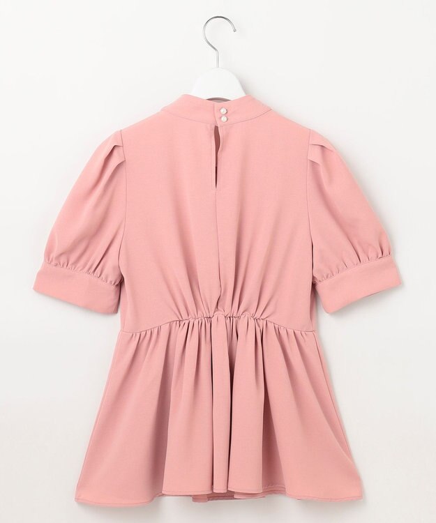 Feroux 【洗える】ペプラム ボウタイブラウス ピンク系