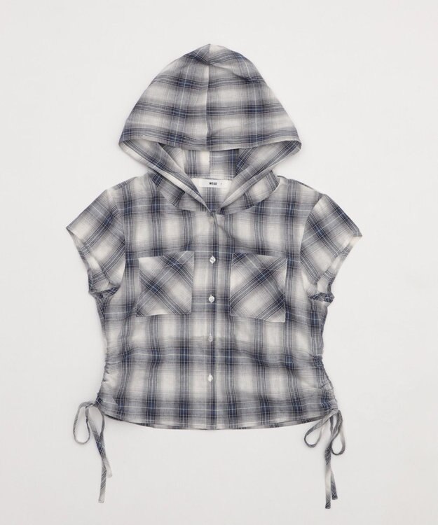 WEGO フードチェックコンパクトシャツ ブルーチェック1