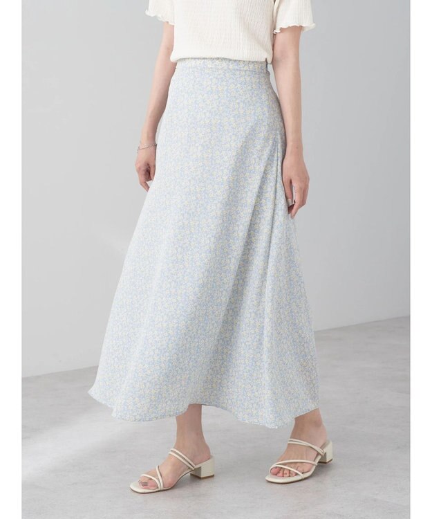 earth music&ecology フラワープリントフレアスカート Sax