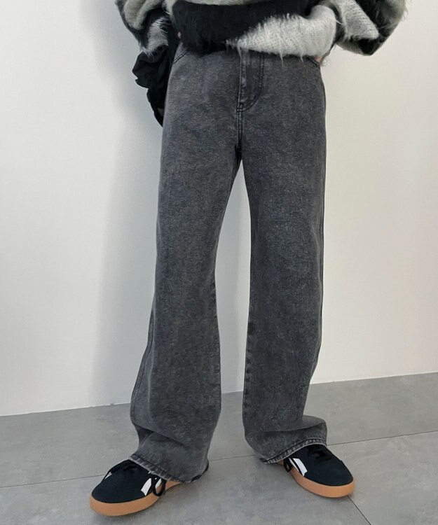 WEGO 【新色追加/美脚/XSSMLサイズ展開】ストレートデニムパンツ ブラックその他