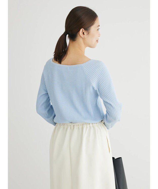 Green Parks 洗える　スクエアネックリブニットプルオーバー Blue